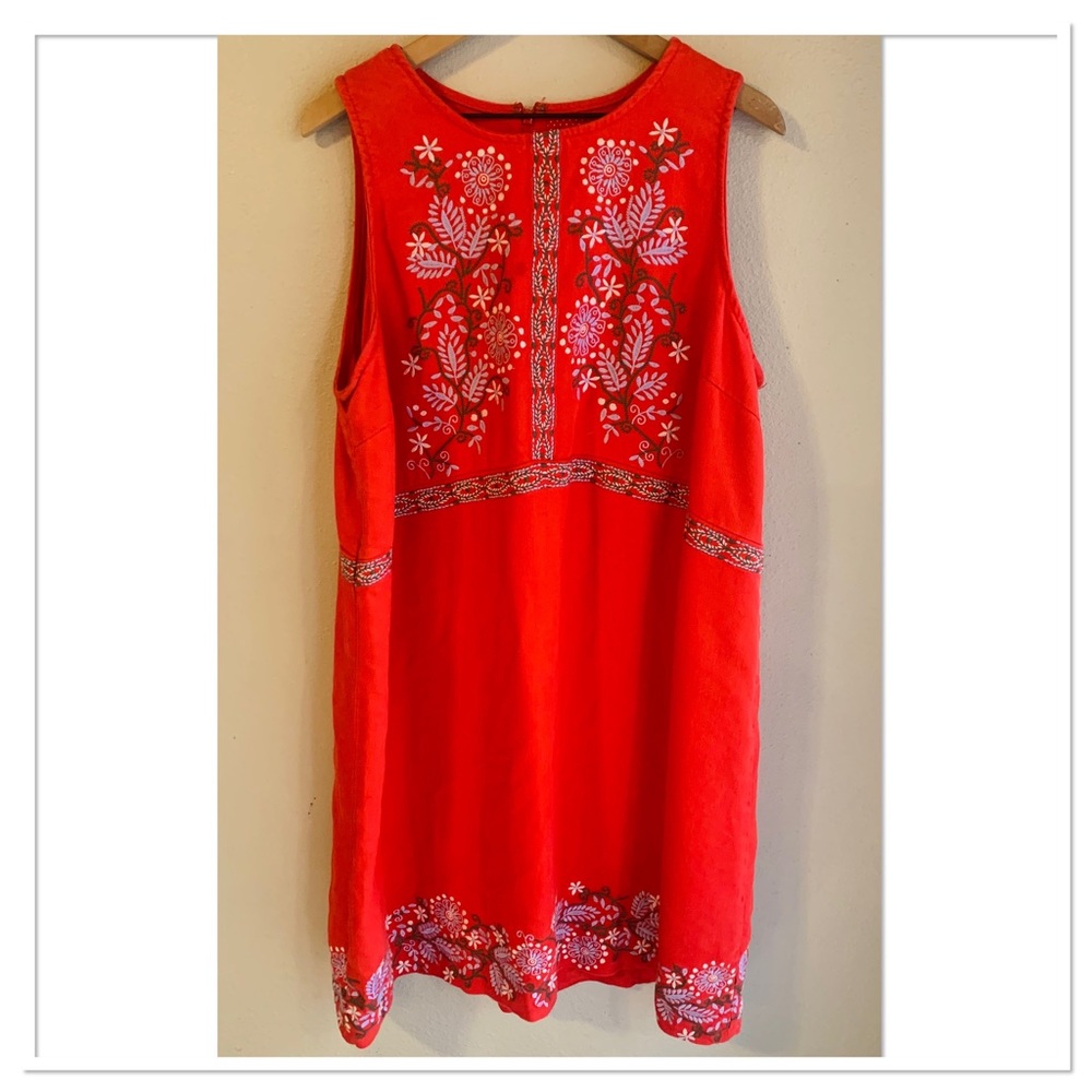 Anthropologie Aiko Sleeveless Embroidered Shift Dress Red Blue Plus Size 18W